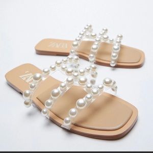 ZARA PEARLY PEARLS FLAT SANDALS